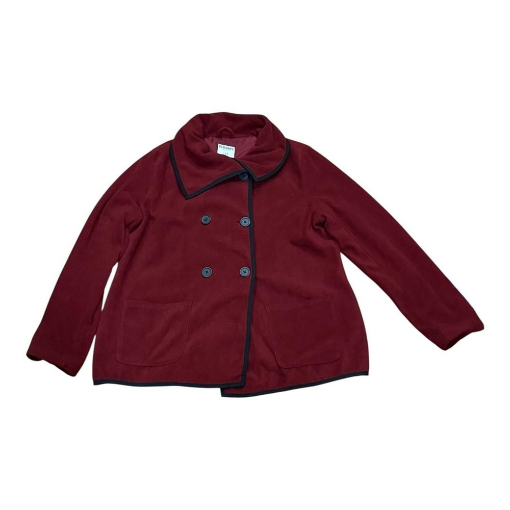 Old Navy Jacket Womens Large Red Double Breasted Fleece Button Peacoat Pockets